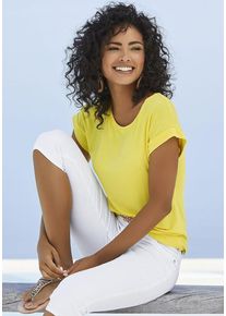 Vivance Kurzarmshirt 'mit Gummizug im Bund' gelb Gr. 48/50 für Damen. Mit Rundhals. Bequem