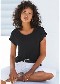 Vivance Kurzarmshirt 'mit Gummizug im Bund' schwarz Gr. 32/34 für Damen. Mit Rundhals. Bequem