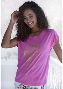 Lascana Pyjamaoberteil pink Gr. 32/34 für Damen. Rundhals und Druck. Bequem. Nachhaltig.
