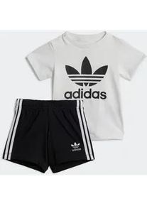 Trainingsanzug Adidas ORIGINALS "SHORT TEE SET" Gr. 74, schwarz-weiß (schwarz, weiß) Kinder Sportanzüge