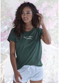 s.Oliver Pyjamaoberteil grün Gr. 32/34 für Damen. Rundhals und Print. Bequem. Nachhaltig.