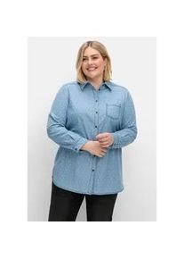 Longbluse sheego "Große Größen" Gr. 46, blau (light denim) Damen Blusen mit Brusttasche und Tupfenprint