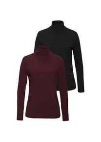 Stehkragenshirt Lascana "aus weichem Viskose-Stretch" Gr. 32/34, lila (aubergine, schwarz) Damen Shirts