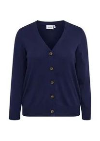 Strickjacke Fransa "Strickjacke FPBlume" Gr. 42, blau (medieval blau) Damen Strickjacken