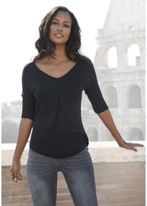 Lascana Kurzarmshirt 'mit Kellerfalte' mehrfarbig Gr. 32/34 für Damen. Mit V-Ausschnitt. Ausgestellt
