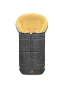 Fußsack HEITMANN FELLE "Eisbärchen - Lammfell Winterfußsack Premium Qualität" Fußsäcke grau Kinder mit echtem Lammfell, für Kinderwagen & Buggy, 6 Gurtschlitze, waschbar