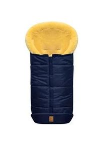 Fußsack HEITMANN FELLE "Eisbärchen - Lammfell Winterfußsack Premium Qualität" Fußsäcke blau (marine) Kinder mit echtem Lammfell, für Kinderwagen & Buggy, 6 Gurtschlitze, waschbar