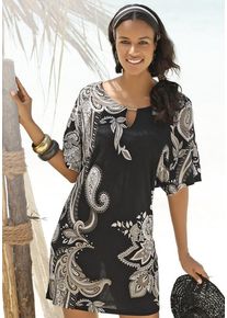 Lascana Jerseykleid mehrfarbig Gr. 32/34 für Damen. V-Ausschnitt und Allover-Druck. Figurumspielend