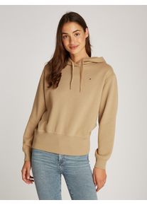 Tommy Hilfiger Damen Kapuzensweatshirt "FLAG ON CHEST MDRN HOODIE", beige, casual, Gr. XS, unifarben, Sweatware, Obermaterial: 60% Baumwolle, 40%