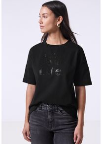 Damen T-Shirt, schwarz, casual, Gr. 38, STREET ONE STUDIO, unifarben, Web, 92% Baumwolle, 8% Elasthan, Shirts, soft und stretchig