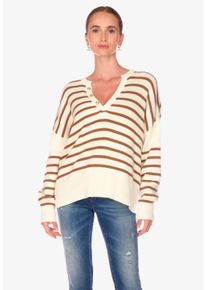 Damen Strickpullover "LOBELIE", weiß, Gr. L, Le Temps Des Cerises, gestreift, 55% Polyacryl, 45% Baumwolle, Pullover, im gestreiften Design