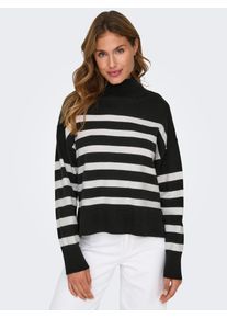 Only Damen Stehkragenpullover "ONLBARI L/S HIGHNECK KNT", schwarz, modisch, Gr. XL, gestreift, Strick, Feinstrick, Obermaterial: 51% Viskose, 26%