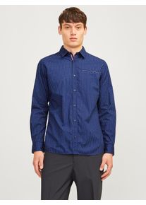 Jack & Jones JACK & JONES Herren Langarmhemd "JJEREMY DETAIL SHIRT LS NOOS", blau, modisch, Gr. XL, bedruckt, Web, Obermaterial: 100% Baumwolle, Hemden