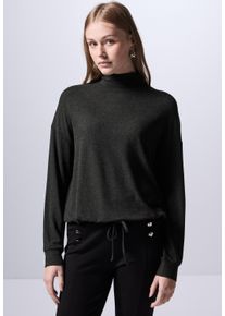 Damen Langarmshirt, schwarz, casual, Gr. 42, STREET ONE STUDIO, unifarben, Stoff, 80% Viskose, 15% Polyester, 5% Elasthan, Shirts, aus softem