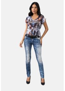 Cipo & Baxx CIPO & BAXX Damen Slim-fit-Jeans "Jeans", blau, casual, Gr. 26, unifarben, 98% Baumwolle;2% Elasthan, Jeans, im Used-Look, WD443