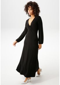 Aniston CASUAL Damen Maxikleid, schwarz, Gr. 48, unifarben, leicht glänzend, Single Jersey, Obermaterial: 95% Polyester, 5% Elasthan, Kleider, mit