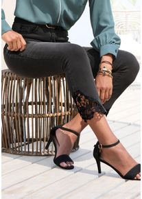Vivance Damen 7/8-Caprijeans, schwarz, modisch, Gr. 38, washed, Denim/Jeans, Obermaterial: 98% Baumwolle, 2% Elasthan, Hosen, mit Spitzendetail am