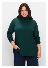 sheego Damen Langarmshirt "Große Größen", grün, casual, Gr. 40, unifarben, Obermaterial: 100% Baumwolle, Shirts, mit Rollkragen, in A-Linie