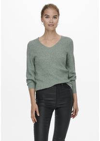 Only Damen V-Ausschnitt-Pullover "ONLATIA L/S V-NECK CUFF KNT", grün, casual, Gr. XL, unifarben, meliert, Rippstrick, Obermaterial: 50% Viskose, 27%