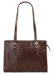 Pike PIKÉ Damen Henkeltasche, braun, Leder, glänzend, Taschen, echt Leder, Made in Italy