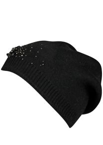Damen Strickmütze, schwarz, modisch, Capelli New York, Feinstrick, Strick, Materialmix, Mützen, mit Schmucksteinen