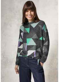 Cecil Damen Langarmshirt, schwarz, casual, Gr. XL, bedruckt, Stoff, 79% Viskose, 16% Polyester, 5% Elasthan, Shirts, mit Tunnelzug am Saum