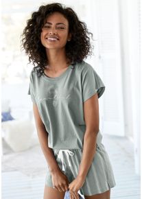Vivance Dreams Damen Shorty, Gr. 36, grün, Single Jersey, Obermaterial: 100% Baumwolle, Basic, Homewear-Sets, mit Frontdruck