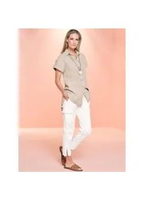 Kurzarmbluse Heine Gr. 42, beige (sand, meliert) Damen Blusen