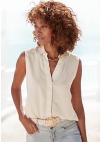 Lascana Damen Blusentop, beige, modisch, Gr. 34, unifarben, Web, Obermaterial: 58% Viskose, 28% Baumwolle, 14% Leinen, Blusen, aus softer Webware mit