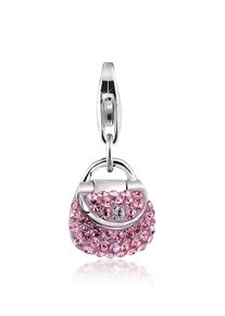 NENALINA Damen Charm-Einhänger "Tasche Kristalle Anhänger 925 Silber", mit Steinen, silber, Silber 925 (Sterlingsilber), Charms