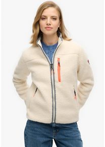 Superdry Damen Fleecejacke "OUTDOOR FULL ZIP FLEECE", beige, casual, Gr. M, unifarben mit Farbeinsatz, Fleece, Obermaterial: 100% Polyester, Jacken