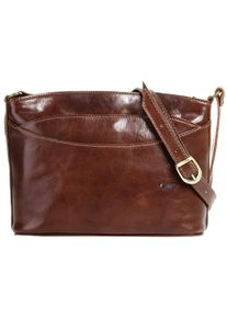 Pike PIKÉ Damen Umhängetasche, braun, Leder, glänzend, Taschen, echt Leder, Made in Italy
