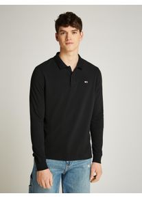 Tommy Jeans Herren Poloshirt "TJM SLIM PLACKET POLO LS EXT", schwarz, casual, Gr. M, unifarben, Jersey, Obermaterial: 100% Baumwolle, Shirts, mit