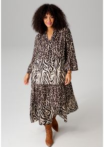 ANISTON PLUS Damen Midikleid, schwarz, Gr. 50, animal-print, gemustert, Obermaterial: 100% Viskose, Kleider, im extravaganten