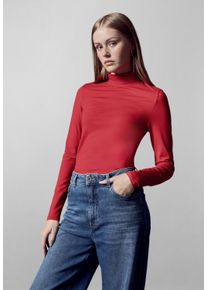 Damen Langarmshirt, rot, casual, Gr. 34, STREET ONE STUDIO, unifarben, Web, 95% Baumwolle, 5% Elasthan, Shirts, aus Baumwolle mit Stretchante