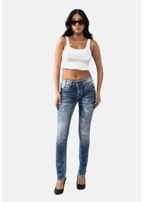 Cipo & Baxx CIPO & BAXX Damen Slim-fit-Jeans "Jeans", blau, casual, Gr. 32, unifarben, 98% Baumwolle;2% Elasthan, Jeans, mit angesagten Used-Elementen, WD442