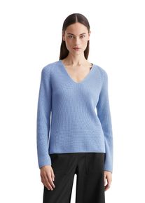Marc O'Polo MARC O'POLO Damen V-Ausschnitt-Pullover, blau, casual, Gr. S, Strick, Obermaterial: 100% Baumwolle, Pullover