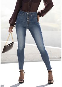 Lascana Damen High-waist-Jeans, blau, modisch, Gr. 40, Denim/Jeans, Obermaterial: 98% Baumwolle, 2% Elasthan, Jeans, mit sichtbarer Knopfleiste und
