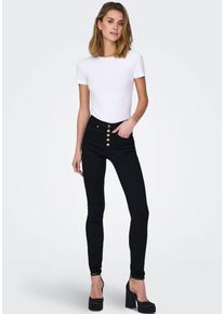 Only Damen High-waist-Jeans "ONLROYAL HW SK FLY BTN GUA DK BLUE BOX", schwarz, modisch, Gr. XS, unifarben, Denim/Jeans, Obermaterial: 69% Baumwolle,