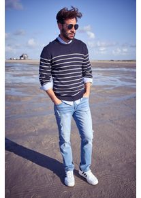 DELMAO Herren Streifenpullover "Bis Größe 3 XL", blau, casual, Gr. XXXL, gestreift, Rippstrick, Obermaterial: 60% Polyacryl, 40% Baumwolle, Pullover,