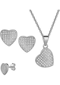 Firetti Damen Ohrring und Ketten Set "Multipack Schmuck Geschenk Silber 925 Ohrstecker Halskette Herz", silber, Silber 925 (Sterlingsilber),