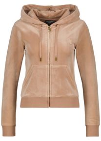 Juicy Couture Damen Kapuzennickijacke "ROBERTSON HOODIE GOLD HARDWARE Damen", braun, Gr. XS, 95% POLYESTER 5% ELASTAN, Jacken, Trainingsjacke Damen,