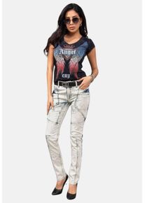 Cipo & Baxx CIPO & BAXX Damen Slim-fit-Jeans "Jeans", blau, casual, Gr. 32, unifarben, 85% Baumwolle;14% Polyester;1% Elasthan, Jeans, mit extravagantem
