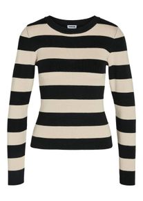 Noisy may Damen Strickpullover "NMJAZ L/S O-NECK KNIT FWD NOOS", schwarz, casual, Gr. S, gestreift, Strick, Obermaterial: 70% Viskose, 30% Polyester,