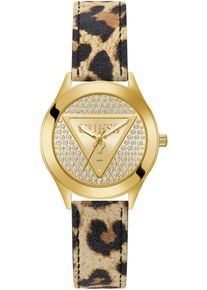 Guess Damen Quarzuhr "GLITZ PLAQUE", beige, Armbanduhren, Armbanduhr, Damenuhr, Lederarmband