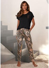 Lascana Pyjama mehrfarbig Gr. 36 für Damen. Mit Rundhals. Loose Fit