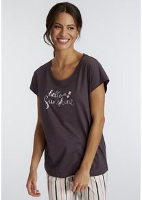 Vivance Dreams Pyjamaoberteil grau Gr. 32/34 für Damen. Rundhals und Print. Basic. Nachhaltig.