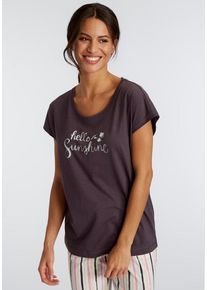 Vivance Dreams Pyjamaoberteil grau Gr. 32/34 für Damen. Rundhals und Print. Basic. Nachhaltig.