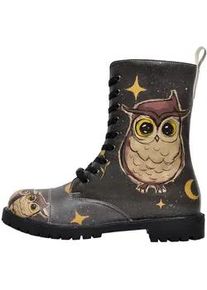 Schnürboots DOGO "Damen Zipsy Owls Family Vegan Damen Stiefel / female" Gr. 39, Normalschaft, schwarz Damen Schuhe Boots Schnürboots Vegan