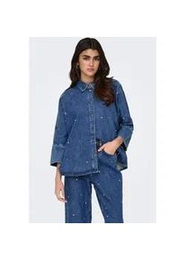 Jeansbluse Only "ONLGRACE 3/4 RHINESTONE MB DNM SHIRTNOOS" Gr. L (40), blau (medium denim) Damen Blusen mit Strasssteinen